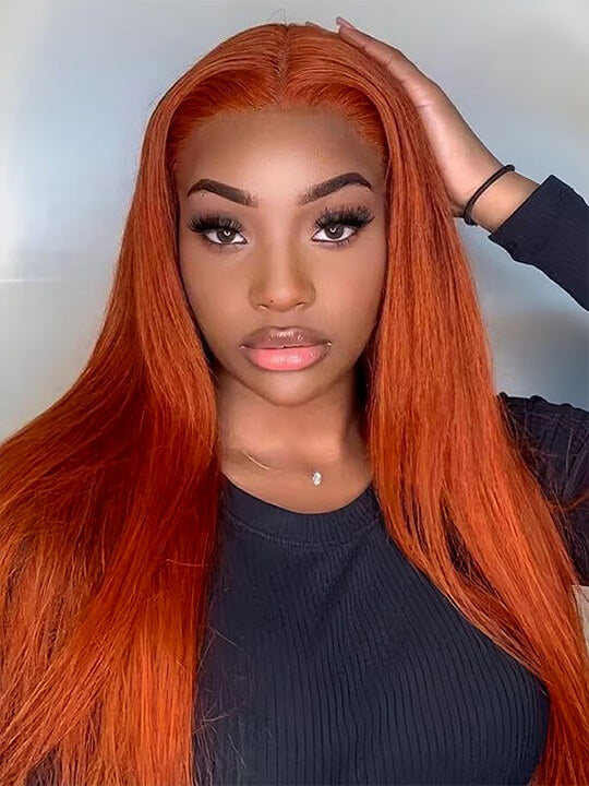 Ginger Hair Colored Wig Silky Straight 4x4 13x4 Lace Front Human Hair Wigs #350