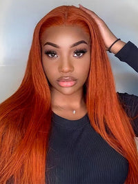 Ginger Hair Colored Wig Silky Straight 4x4 13x4 Lace Front Human Hair Wigs #350