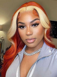 Skunk Stripe Wig Ginger Hair With Blonde Highlights 3D Body Wave 13x4 Lace Frontal Wigs