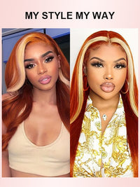 Skunk Stripe Wig Ginger Hair With Blonde Highlights 3D Body Wave 13x4 Lace Frontal Wigs