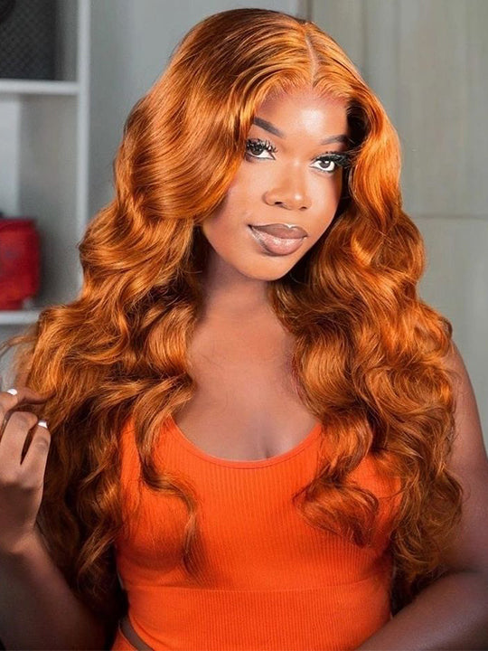 Ginger Orange Color Glueless 5x5 Lace Wig 3D Body Wave Human Hair Wigs