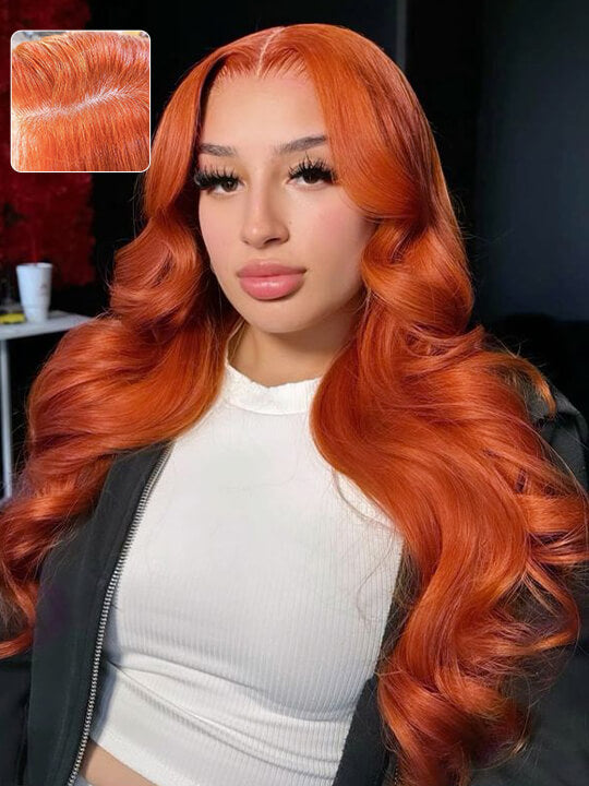 Ginger Orange Color Glueless 5x5 Lace Wig 3D Body Wave Human Hair Wigs