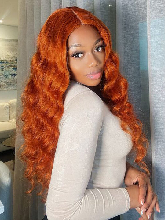 Ginger Orange Color Glueless 5x5 Lace Wig 3D Body Wave Human Hair Wigs