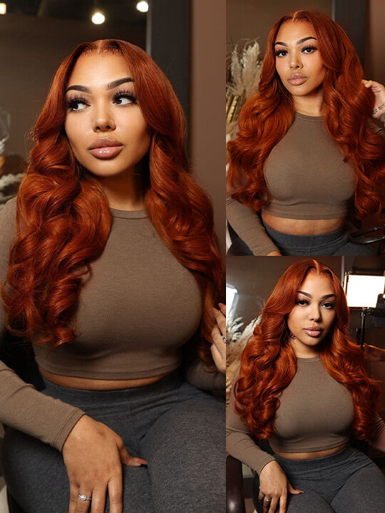 Ginger Orange Color Glueless 5x5 Lace Wig 3D Body Wave Human Hair Wigs