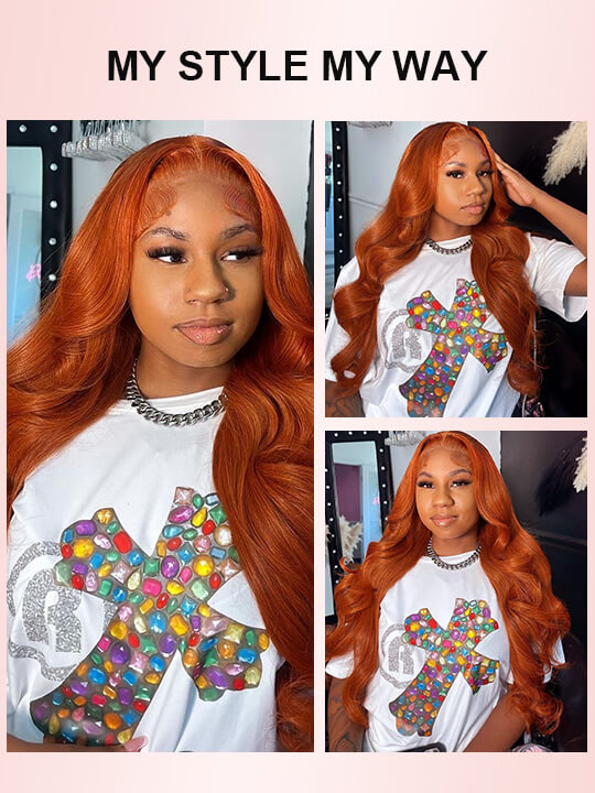 Ginger Orange Color Glueless 5x5 Lace Wig 3D Body Wave Human Hair Wigs