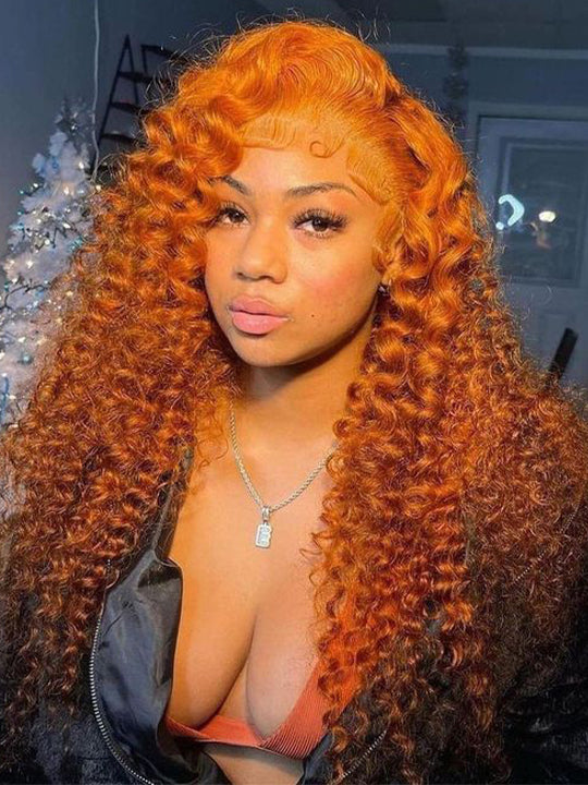 Ginger Orange Color Glueless 5x5 Lace Wig Deep Wave Human Hair Wigs