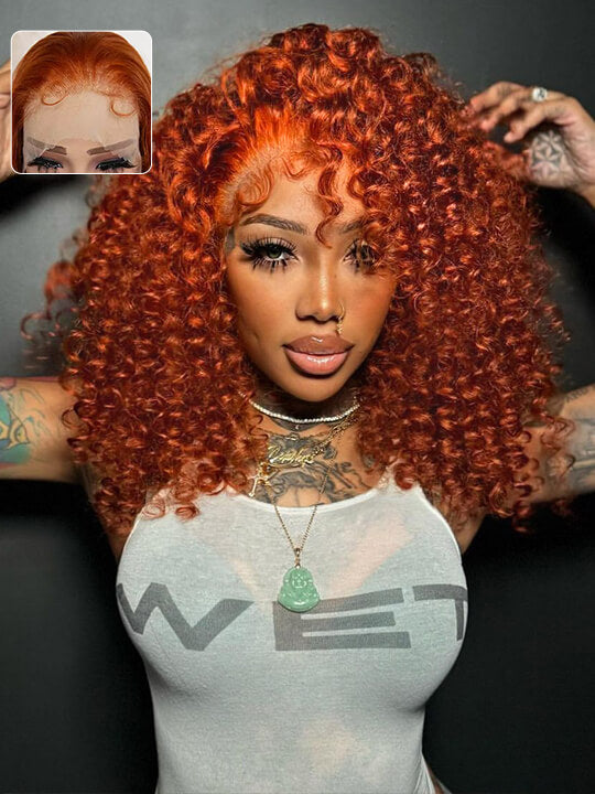 Ginger Orange Color Glueless 5x5 Lace Wig Deep Wave Human Hair Wigs