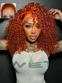 Ginger Orange Color Glueless 5x5 Lace Wig Deep Wave Human Hair Wigs