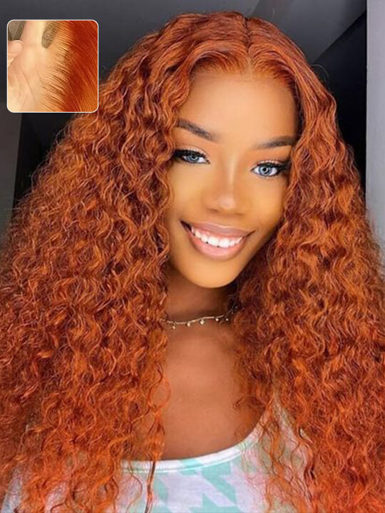 Ginger Orange Color Glueless 5x5 Lace Wig Deep Wave Human Hair Wigs