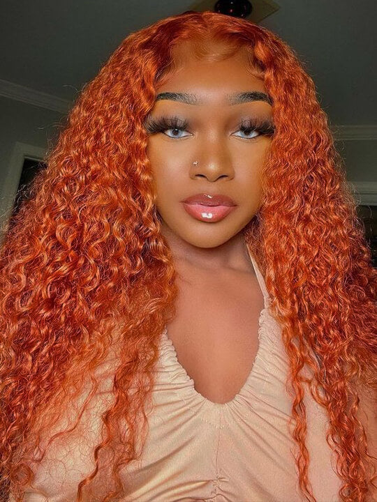 Ginger Orange Color Glueless 5x5 Lace Wig Deep Wave Human Hair Wigs