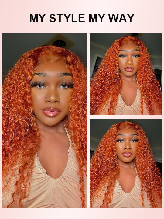 Ginger Orange Color Glueless 5x5 Lace Wig Deep Wave Human Hair Wigs