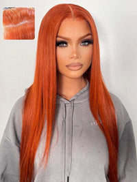 Glueless Ginger Orange Hair 5x5 Lace Wigs Silky Straight Transparent Lace Human Hair Wigs