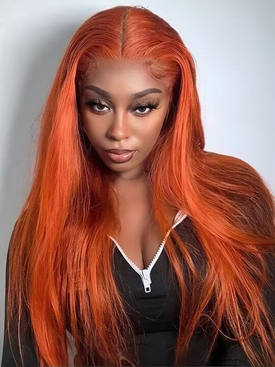 Glueless Ginger Orange Hair 5x5 Lace Wigs Silky Straight Transparent Lace Human Hair Wigs