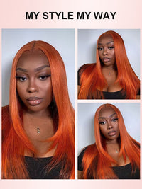 Glueless Ginger Orange Hair 5x5 Lace Wigs Silky Straight Transparent Lace Human Hair Wigs