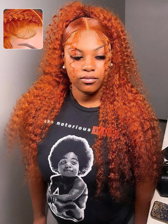 Deep Wave Ginger Orange 360 Lace Frontal Wig Pre Plucked Invisi-Drawstring Human Hair Wigs