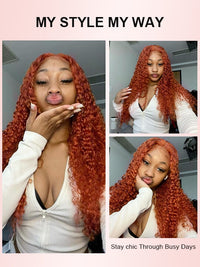 Deep Wave Ginger Orange 360 Lace Frontal Wig Pre Plucked Invisi-Drawstring Human Hair Wigs