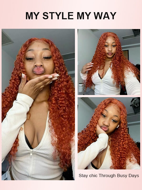 Deep Wave Ginger Orange 360 Lace Frontal Wig Pre Plucked Invisi-Drawstring Human Hair Wigs