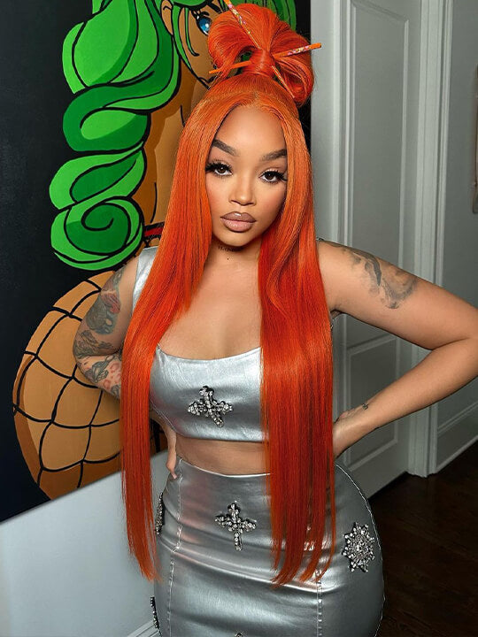 Kisslove Ginger Orange Snug Fit 360 Lace Frontal Wig Silky Straight Hair with Invisi Drawstring Cap