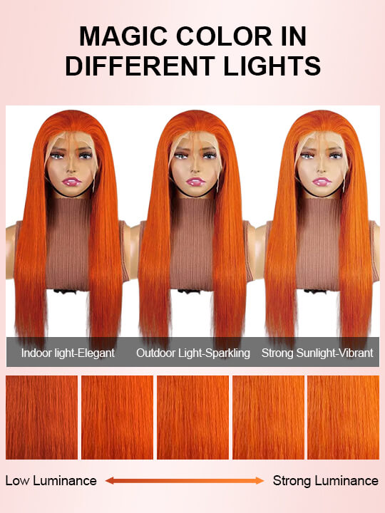 Kisslove Ginger Orange Snug Fit 360 Lace Frontal Wig Silky Straight Hair with Invisi Drawstring Cap