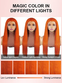 Kisslove Ginger Orange Snug Fit 360 Lace Frontal Wig Silky Straight Hair with Invisi Drawstring Cap