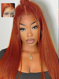 Kisslove Ginger Orange Snug Fit 360 Lace Frontal Wig Silky Straight Hair with Invisi Drawstring Cap