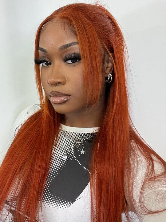 Kisslove Ginger Orange Snug Fit 360 Lace Frontal Wig Silky Straight Hair with Invisi Drawstring Cap
