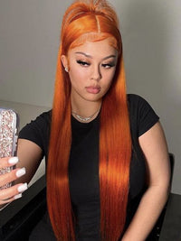 Kisslove Ginger Orange Snug Fit 360 Lace Frontal Wig Silky Straight Hair with Invisi Drawstring Cap