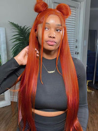 Kisslove Ginger Orange Snug Fit 360 Lace Frontal Wig Silky Straight Hair with Invisi Drawstring Cap