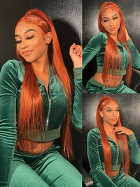 Kisslove Ginger Orange Snug Fit 360 Lace Frontal Wig Silky Straight Hair with Invisi Drawstring Cap