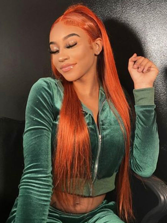 Kisslove Ginger Orange Snug Fit 360 Lace Frontal Wig Silky Straight Hair with Invisi Drawstring Cap