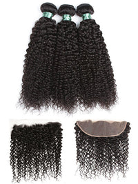 Jerry Curly 3 Bundles With 13*4 HD Lace Frontal 12A Brazlian Virgin Human Hair Weave