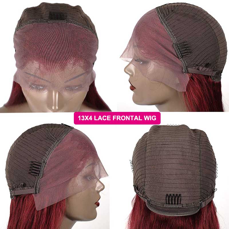 1B/99J Red Burgundy Wig Bob 13x4 Transparent Lace Straight Human Hair Wigs