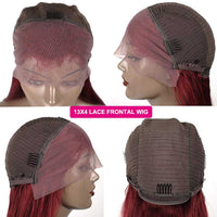 1B/99J Red Burgundy Wig Bob 13x4 Transparent Lace Straight Human Hair Wigs