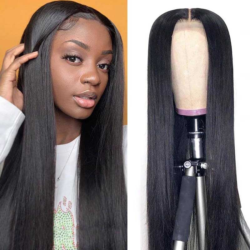 4*4 Transparent Lace Closure Wig Glueless Brazilian Straight Virgin Human Hair Wigs