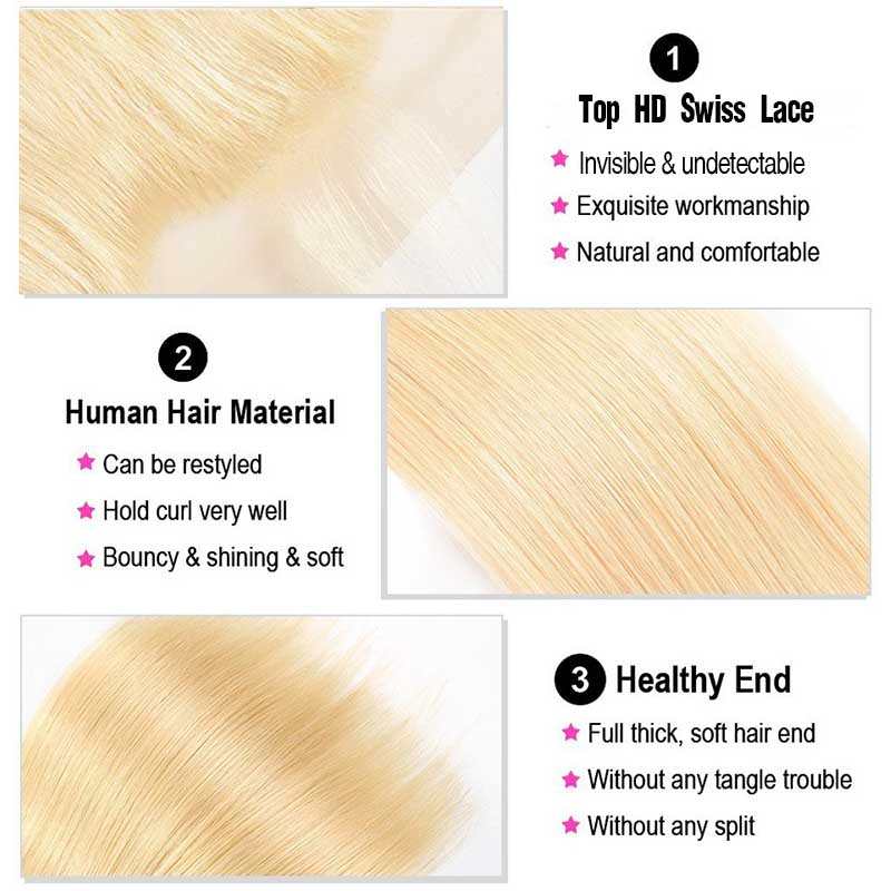 613 Honey Blonde Hair 13*4 Lace Frontal Closure Straight Virgin Human Hair