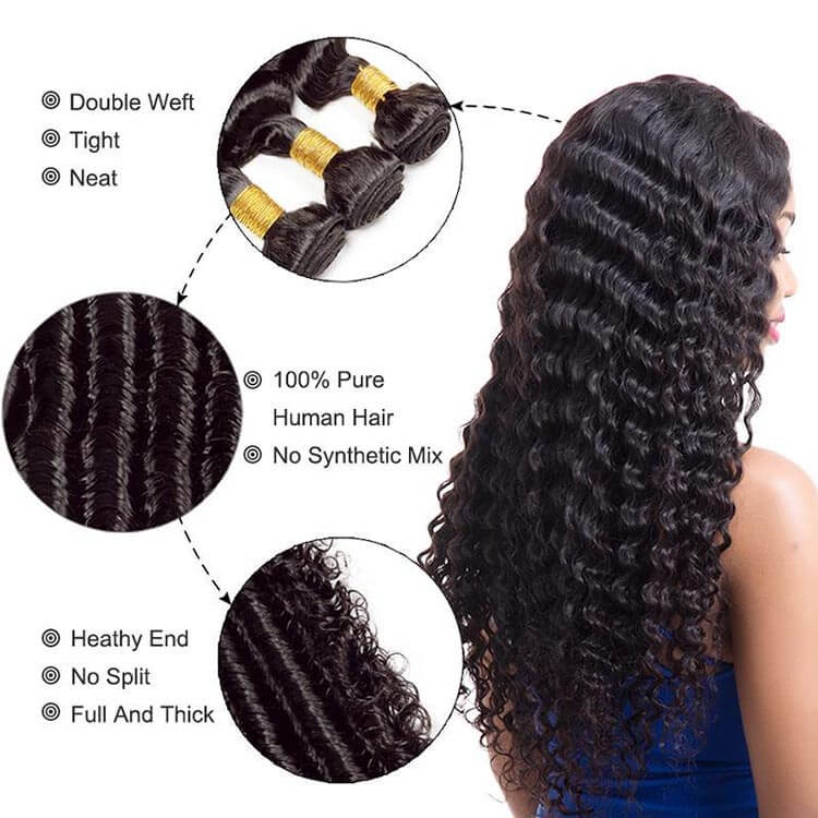 4x4 Lace Closure With Bundles Deep Wave 12A Brazilian Virgin Hair Weave