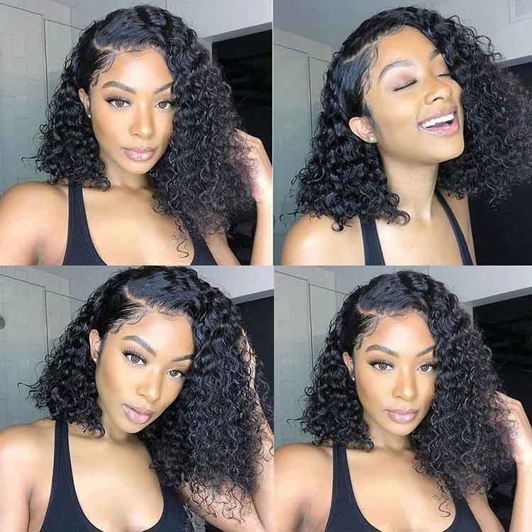Short Bob Wigs Deep Wave 13x4 Transparent Lace Front Human Hair Wigs