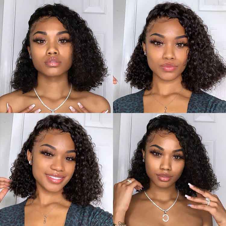 Short Bob Wigs Deep Wave 13x4 Transparent Lace Front Human Hair Wigs