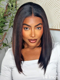 Kisslove Hair Brown Highlight Silky Press Yaki Straight Bob Wig 13x4 Lace Frontal Short Bob Wigs