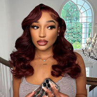 Burgundy Hair Color 3D Body Wave 13x4 Lace Frontal Wig Black Cherry Dark Burgundy Human Hair Wigs