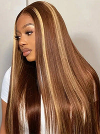 P4/27 Honey Blonde Highlight Straight Hair 13x4 13x6 Full Lace Frontal Human Hair Wigs