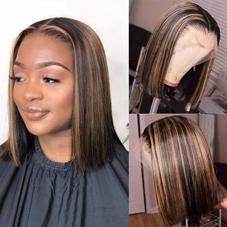 Highlight Bob Wig 13x4 Transparent Lace Front Human Hair Wigs Straight Hair