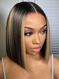 Straight Hair Honey Blonde Highlights On Black Hair Glueless Short Bob Wig Kisslove Hair