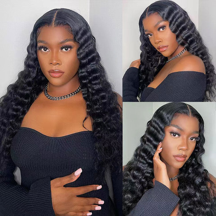 Crimped Hair 5*5 HD Lace Wig Loose Deep Wave 14A Brazilian Virgin Human Hair Wigs