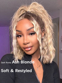 [Wear & Go] Ash Blonde with Dark Root Straight Bob Wig 13x4 Transparnt Lace Glueless Wig