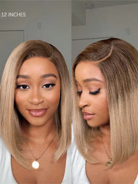 [Wear & Go] Ash Blonde with Dark Root Straight Bob Wig 13x4 Transparnt Lace Glueless Wig
