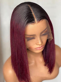 1B/99J Red Burgundy Wig Bob 13x4 Transparent Lace Straight Human Hair Wigs