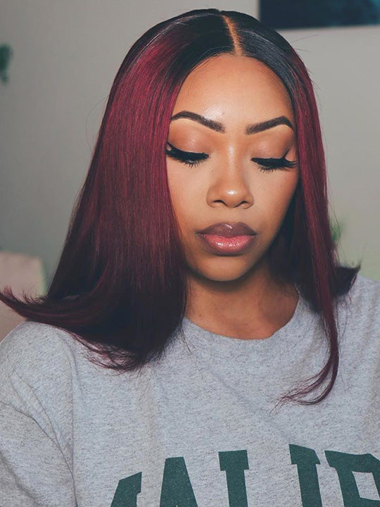 1B/99J Red Burgundy Wig Bob 13x4 Transparent Lace Straight Human Hair Wigs