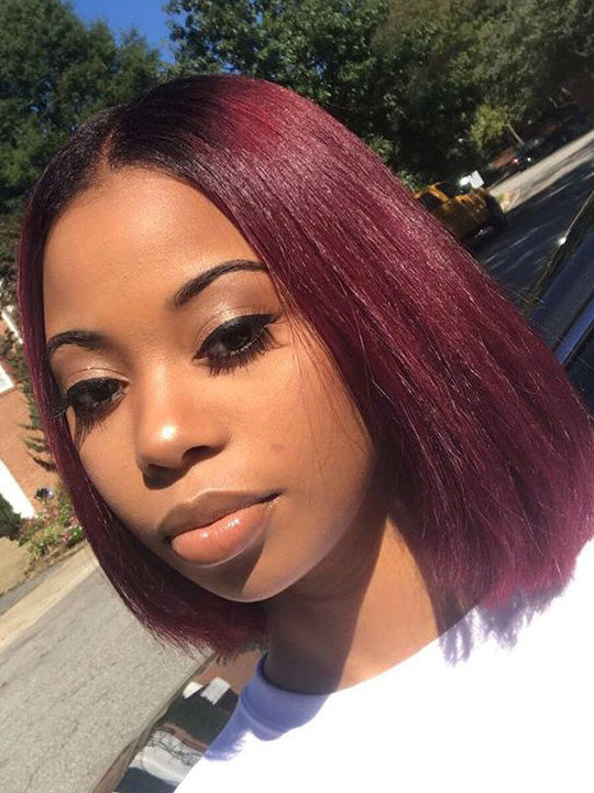 1B/99J Red Burgundy Wig Bob 13x4 Transparent Lace Straight Human Hair Wigs