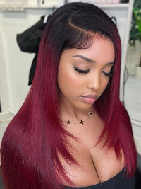 1B/99J Red Burgundy Wig Bob 13x4 Transparent Lace Straight Human Hair Wigs